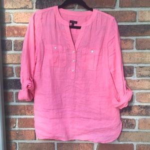 Talbots Coral Linen Blouse Size S